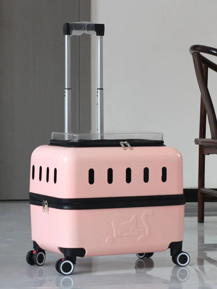 Large Pet Travel Carrier Rolling Pet Transport for Cats & Small Dogs Breathable Cat Suitcase Transparent Skylight Pet Stroller