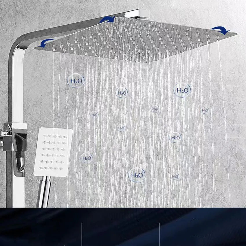 KEMAIDI Rainfall Bathroom Shower Faucet Set With Rack Shelf Bathtub Mixer Tap Black Wall Mounted Brass Bath Cabin System