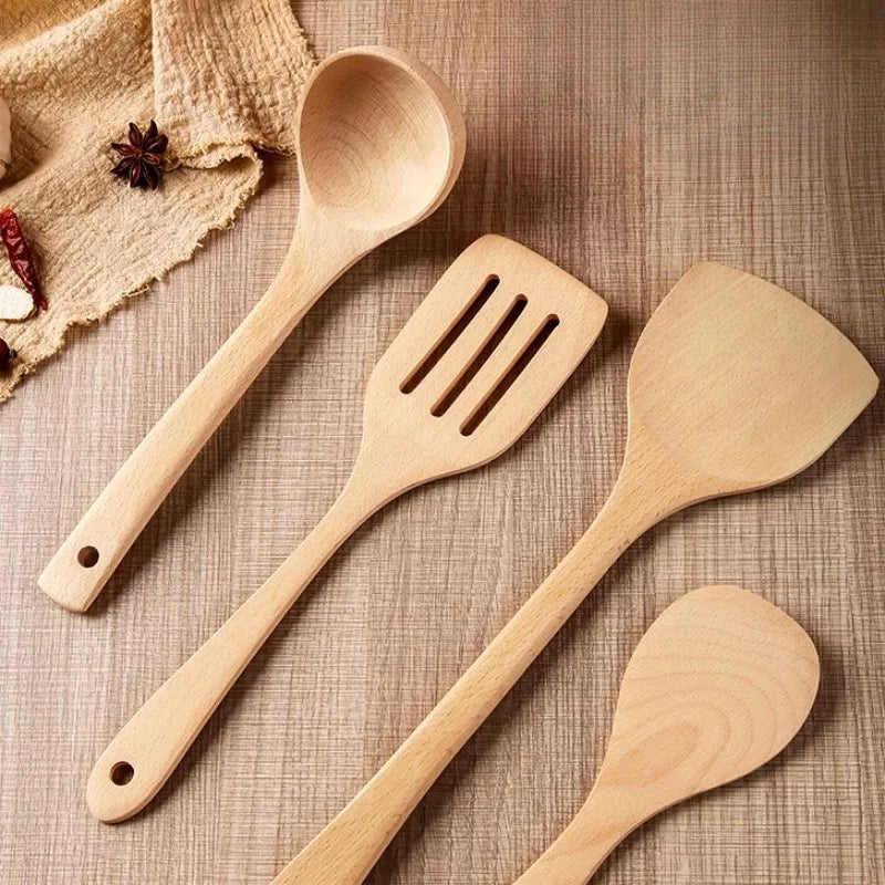 Lacquerless wooden spatula non-stick pan special high temperature household long handle wooden spoon solid wood kitchen utensils