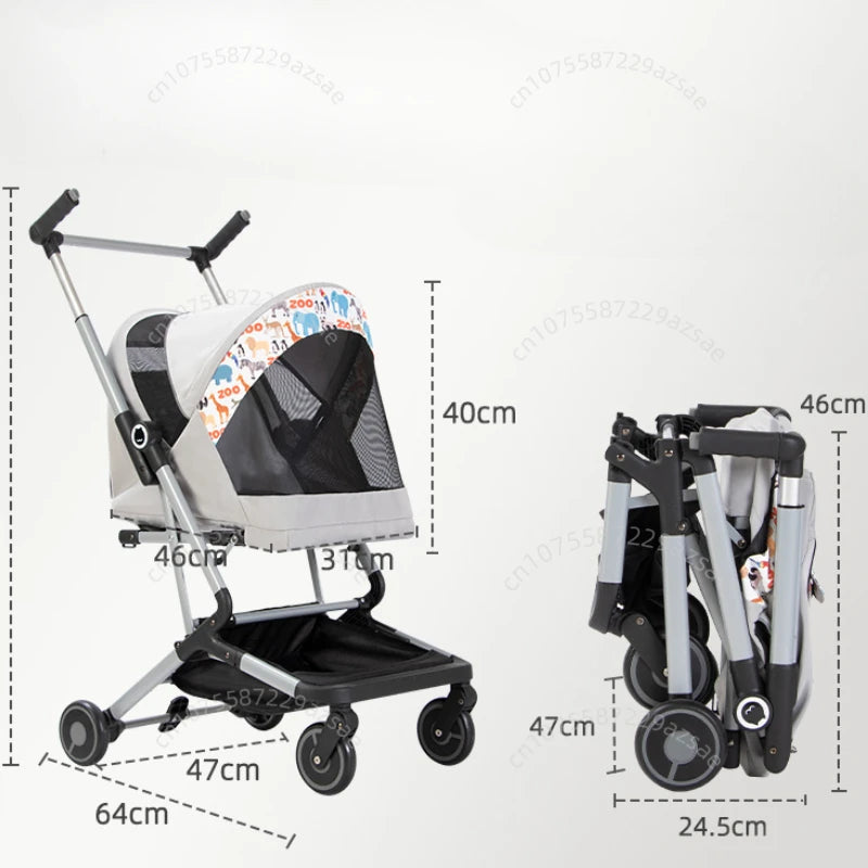 Portable pet stroller Ultra-light and easy to fold Large capacity pet stroller can accommodate two cats at the same time