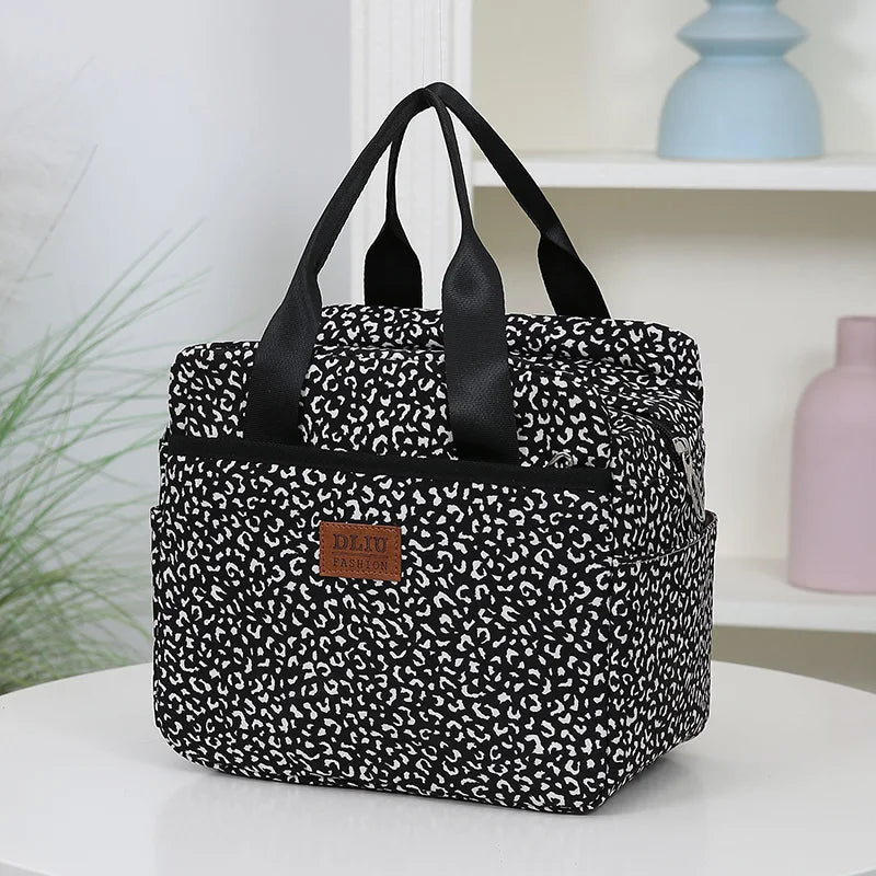 Thickened Nylon Fabric Lunch Bag with Aluminum Foil Inner Large Capacity Portable Lunch Box Storage Bag for Work Picnic Scho