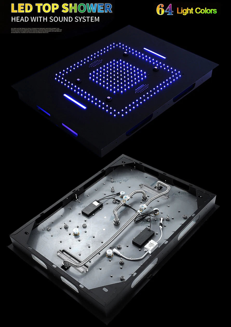 M Boenn Large 23 ×31 Inch Music LED Shower Head Rainfall Thermostat Shower System Bathroom Faucet Set Powerful Massage Body Jet