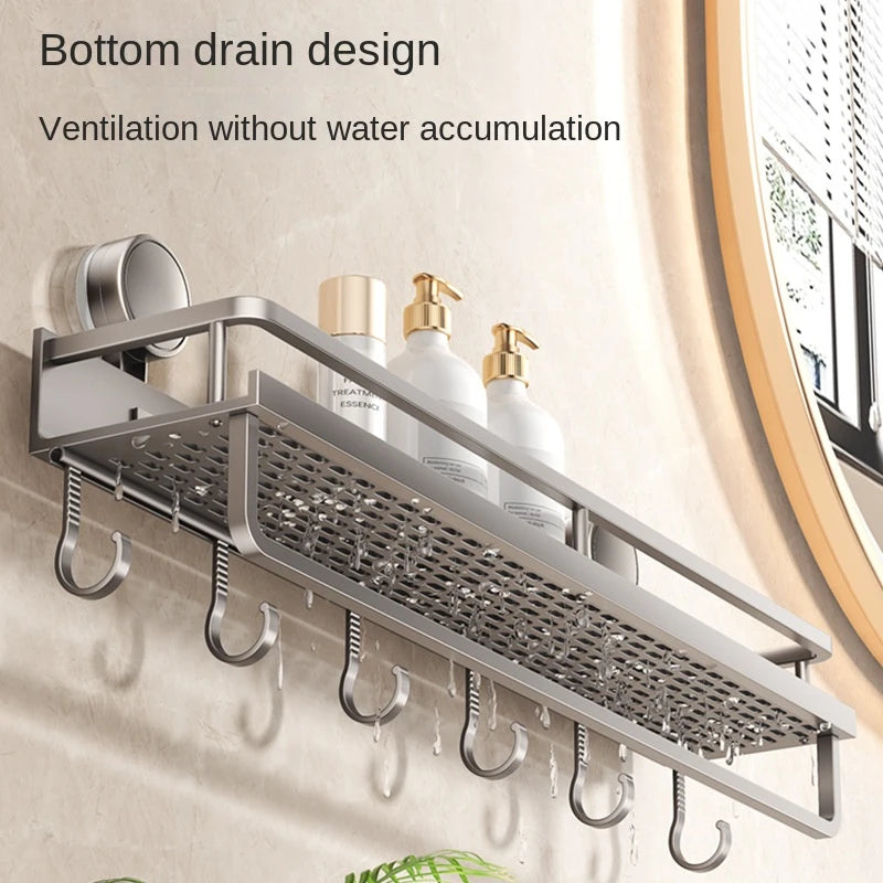Suction Cup Bathroom Rack Bathroom Shelf Toilet Space Aluminum No Drill Hanging Rack Bathroom Organizer Hang On the Wall