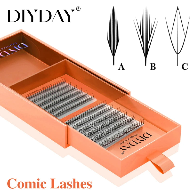 DIYDAY Comic Spire Eyelash Extension Premade Manga False Eyelashes Super Soft Light Feather-Feeling Anime Lashes for Makeup Tool