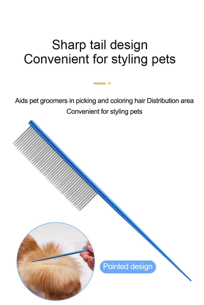 Stainless Steel Pet Flea Comb Practical Colorful Non-rust Dog Grooming Comb Dense Tooth Pet Hair Comb Cleaning