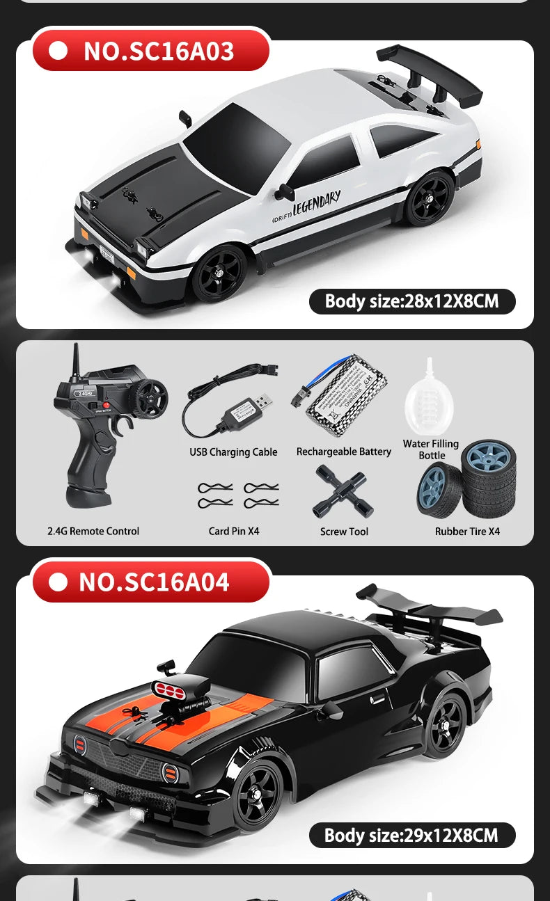 1/16 RC Car AE86 4x4 High-Speed RC Drift Cars 2.4G Remote Control Racing Vehicle 18km/h Waiting For Light Spray Toys for Boys