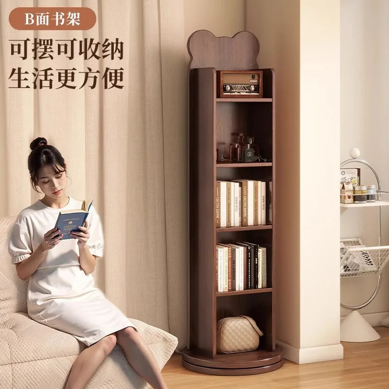 Bookshelf full-body mirror rotating mobile dressing floor mirror bookshelf integrated storage fitting mirror