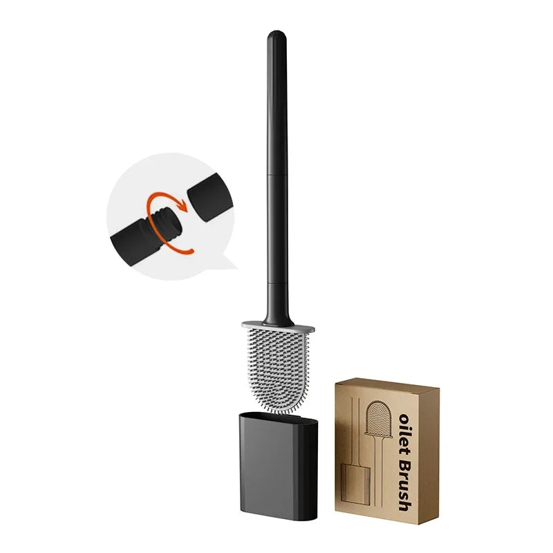 Flexible Silicone Toilet Brush Water Leak Proof with Base and Hook Wall Mounted Toilet Brush Household Bathroom Cleaner