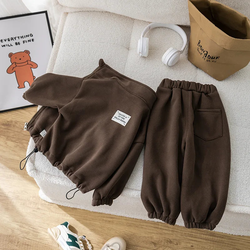 IYEAL Children's Baby Clothing Sets Winter Fleece Casual 2 PCS Kids Sets Sport Suit for Baby Girls Boys Clothes Coat+Pants 1-6 Y