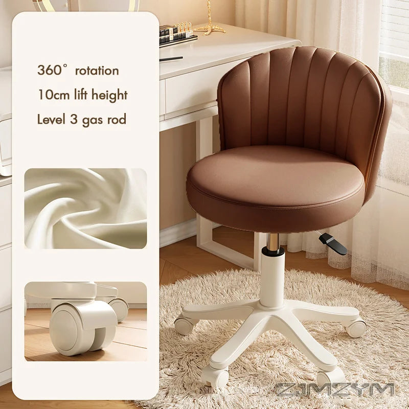 Leather Chair Rotatable Shell Seat Adjustable Rotary Stool for Home Makeup Wear-Resistant Chair for Studios,Wheel-slip Back Chai
