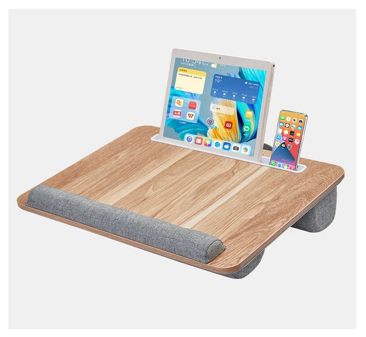 Mumucc Wooden Suspended Bed Study Table, Portable 15 Inch Laptop Desk With Handle, Sponge Cushion AND ABS Slot,Black,Khaki,Brown