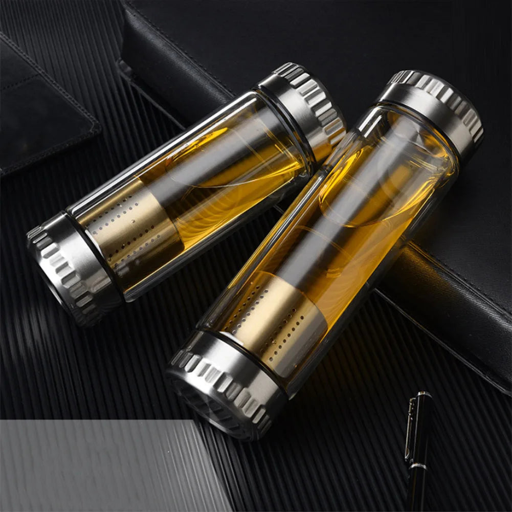 300/400ML Tea Water Bottle Portable Glass Double Wall Tea Water Cup Infuser Tumbler Drinkware Water Bottle With Tea Filter