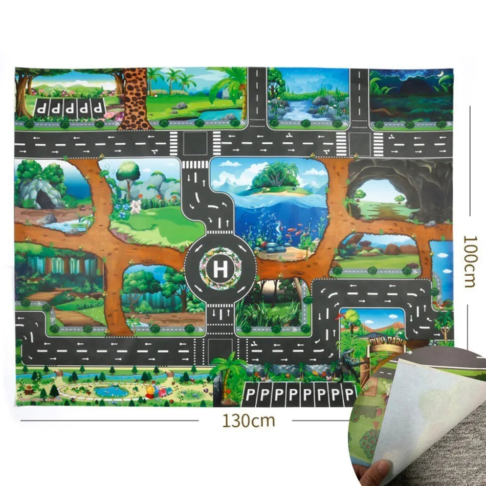 Children Playmat Activity Surface Waterproof Map Kids Animal Road Toy Baby Dinosaur Road Portable Carpet Farm Road Non-Toxic Mat
