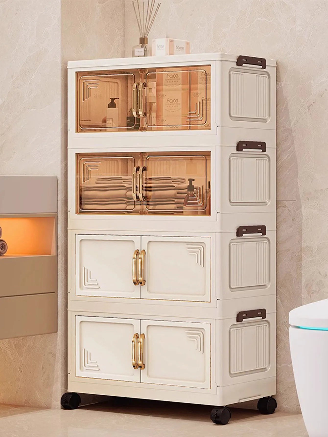 45/55/65cm Length Multifunction Storage Cabinet Large Capacity Foldable Easy-to-Install Storage Box Dustproof Wardrobe