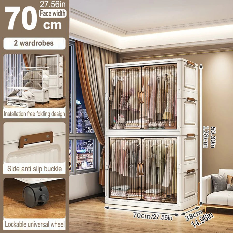 70/80cm Length Multifunction Folding Locker Large Capacity Dustproof Wardrobe Sundries Cabinet Closet Organizer