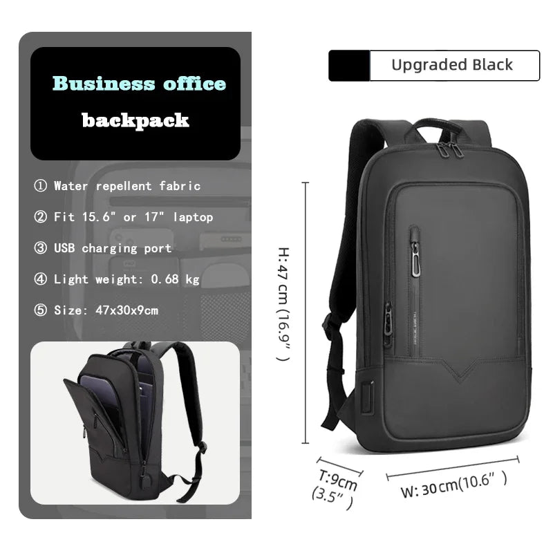 HK Slim Backpack For Men 15.6 Inch Laptop Bags Waterproof Minimalist Business Backpack With USB Charging Casual Travel Work Bag