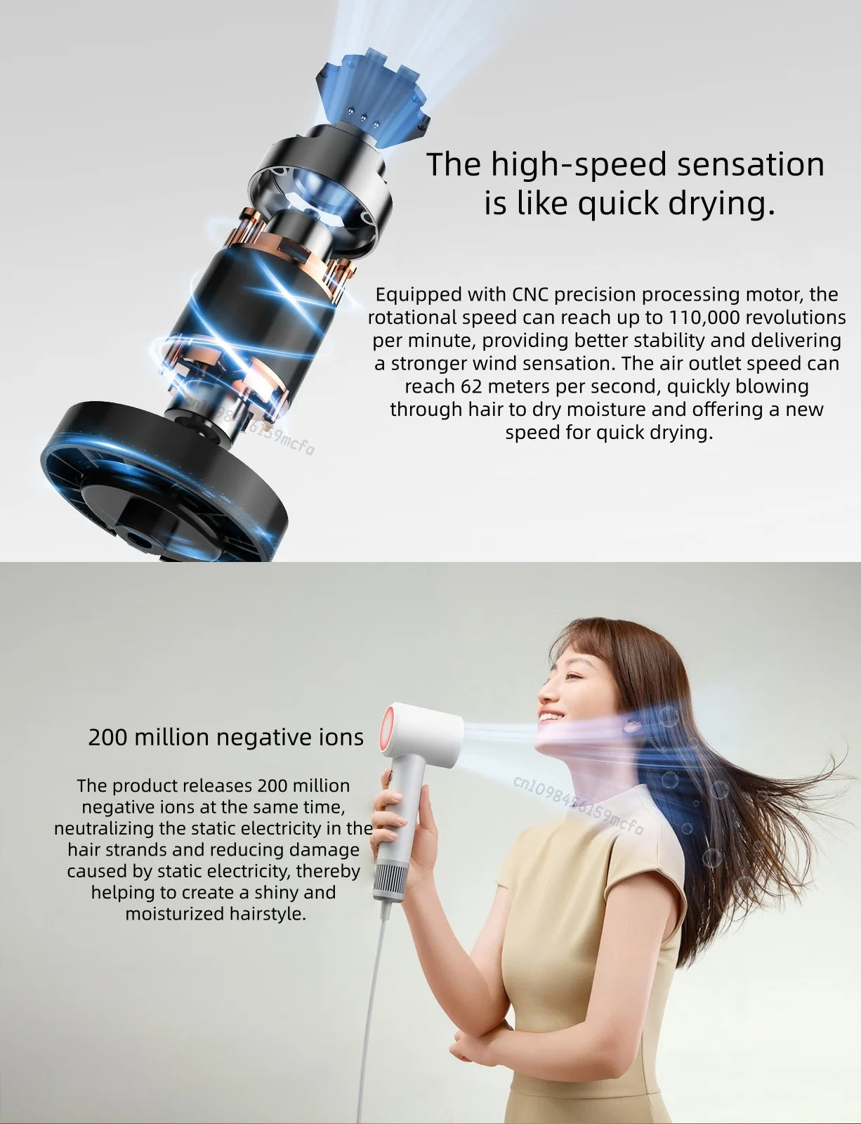 XIAOMI MIJIA H501 SE High Speed Hair Dryer 62m/s Wind Speed Negative Ion Hair Care 110,000 Rpm Professional Dry 220V CN Version