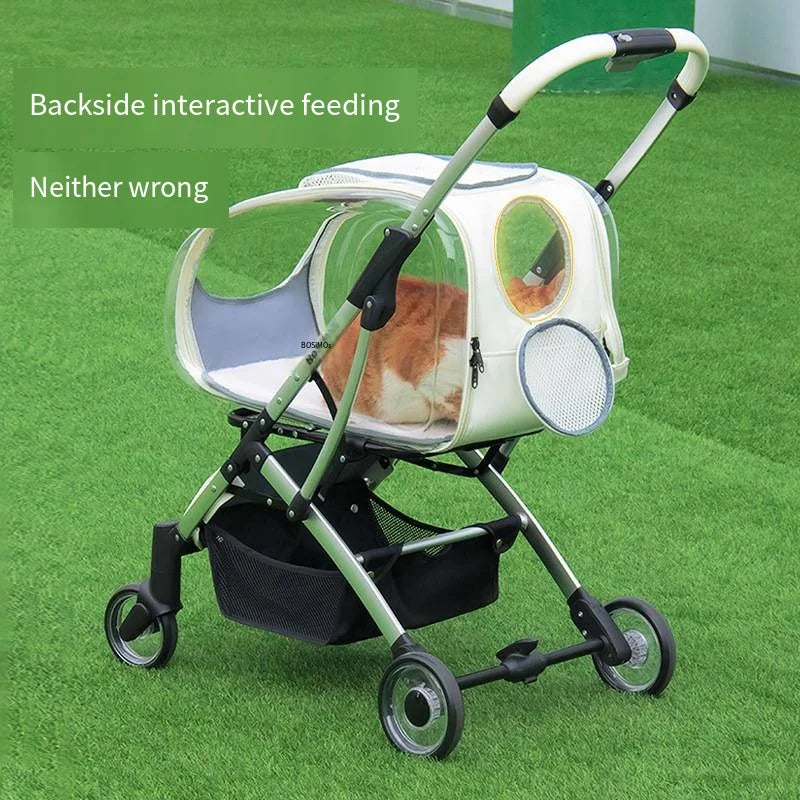 2023 New Transparent Pet Cart Dog and Cat Walking Cart Small Medium Sized Dog Pulled Stroller Lightweight Foldable Detachable