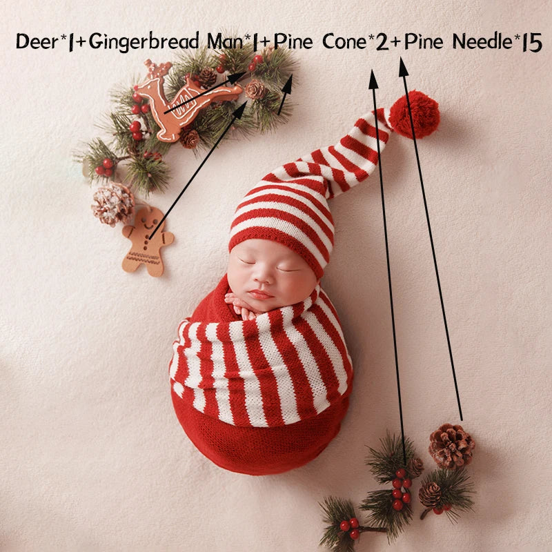 Newborn Photography Props Christmas Themed Pine Needle Gingerbread Man Decoration For Boys Girls Photo 2 Color Wrap Accessories