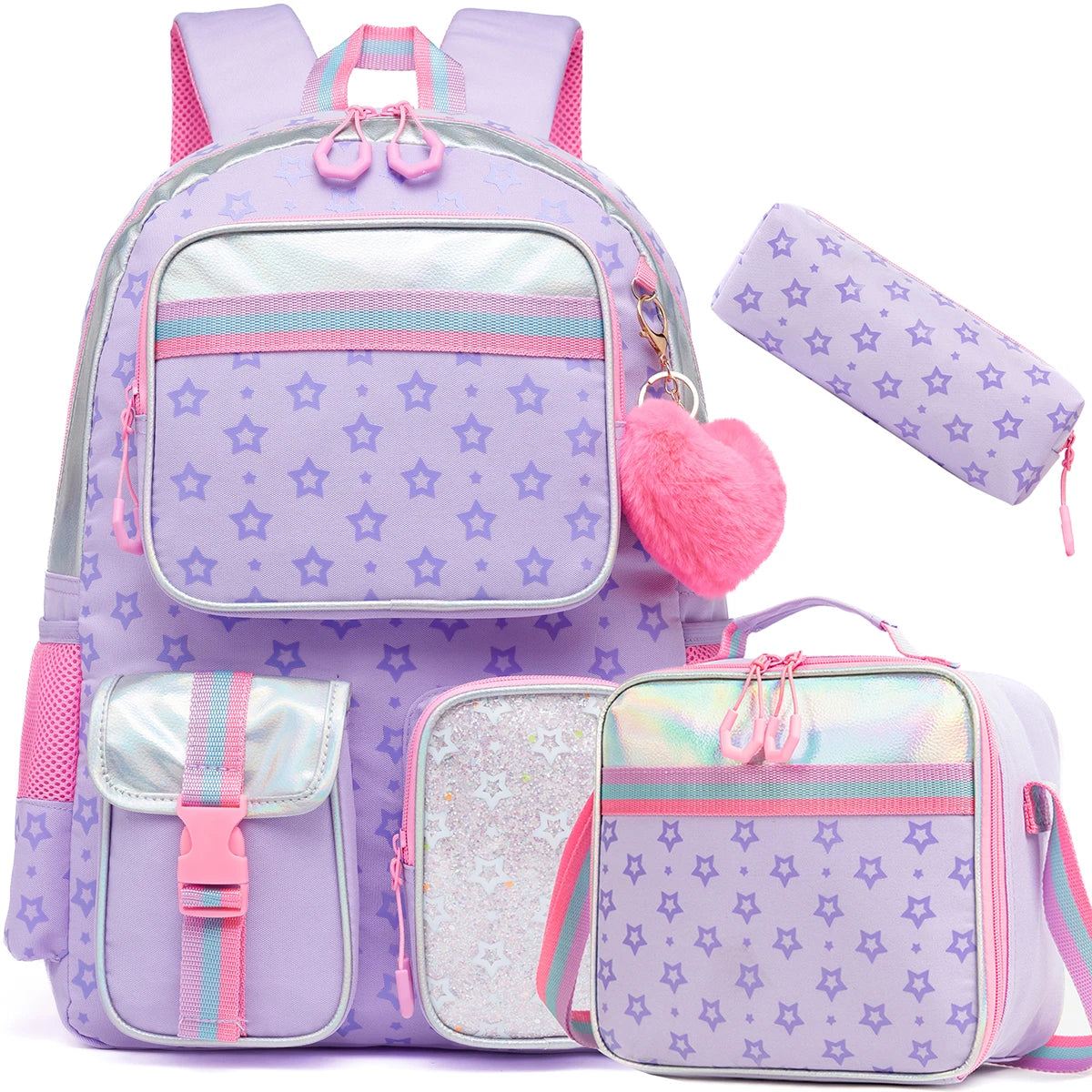 Meetbelify Backpack for Girls Schoolbag Aesthetic Backpack for Elementary Student Teen Girls Bookbag with Lunchbox and Penbag