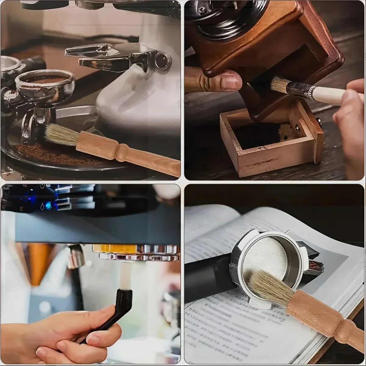 Coffee Brush Set Espresso Brush Kit Include Wooden Coffee Grinder Machine Cleaning Brush and Nylon Espresso Brush