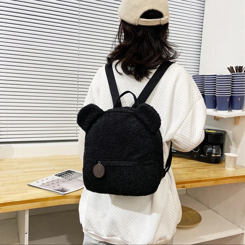 Cute Bear Ear Plush Backpack for Kids Adult Lamb Fleece Shoulder Bag High-capacity Korean Parent-Child Bags Boys Girls Backpacks