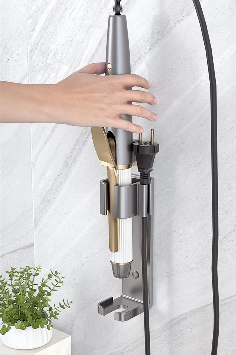 Bathroom Hair Tool Holder Space Aluminum Straightener Holder Rack No Punching Hair Curler Holder Build In Cable Management Slot