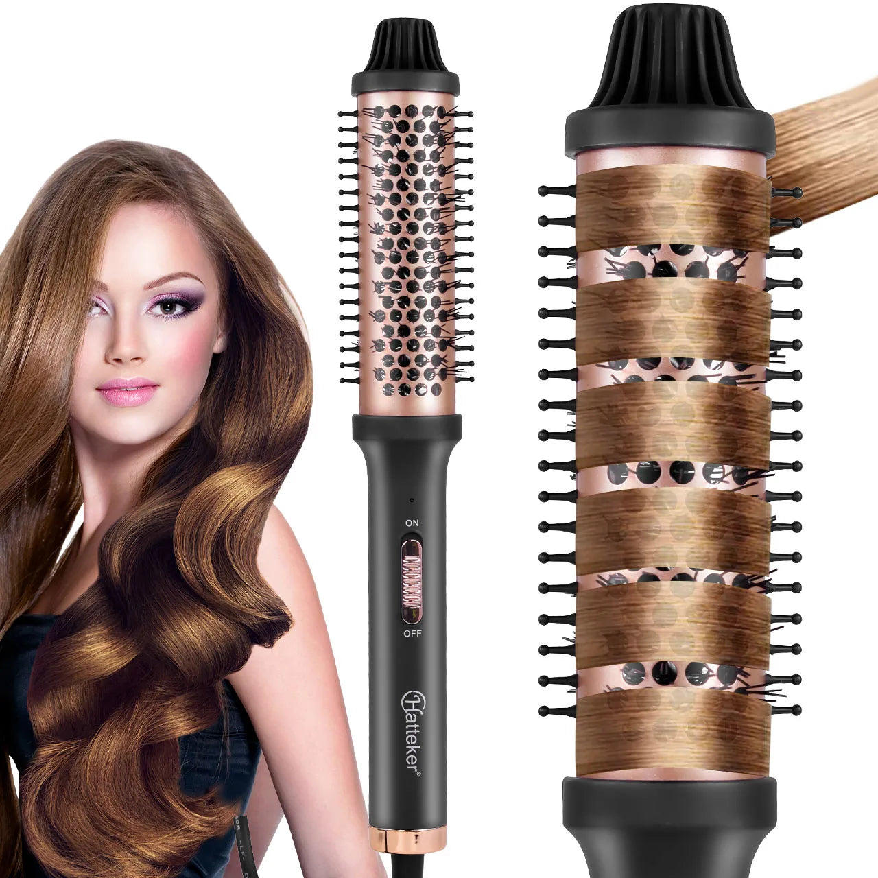 Hatteker Home Use Electric Curling Comb Long Short Hair Styling Brush Heat Resistant Hairdressing Tool Inner Buckle Curl