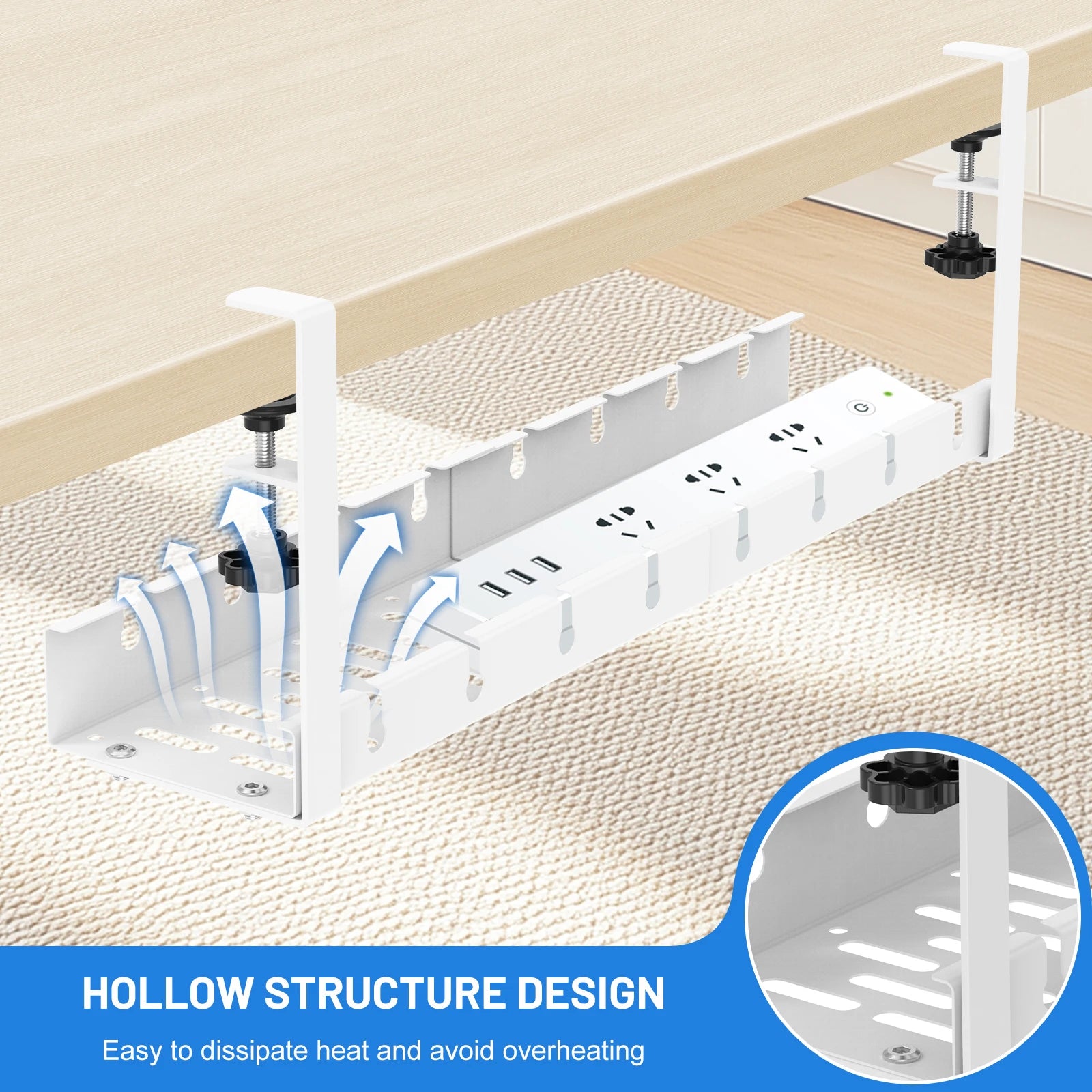 Extendable Under Desk Cable Management No Drilling Metal Cable Tray Space Saving Multipurpose Household Hanging Organizer Shelf
