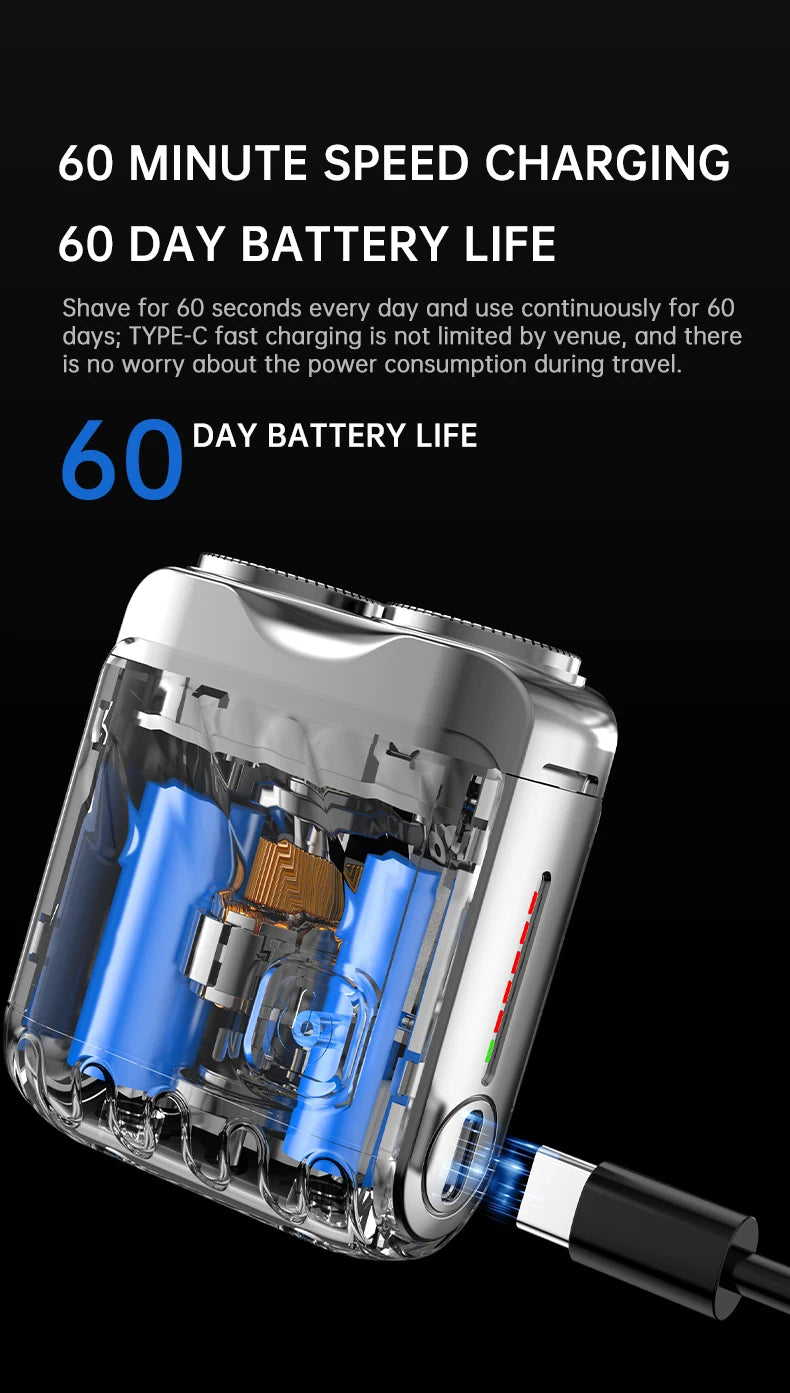 9000RPM High Speed Premium Portable Shaver Magnetic Blades 60Days Battery Life Type C Fast Charge IPX7 Waterproof Travel Razor