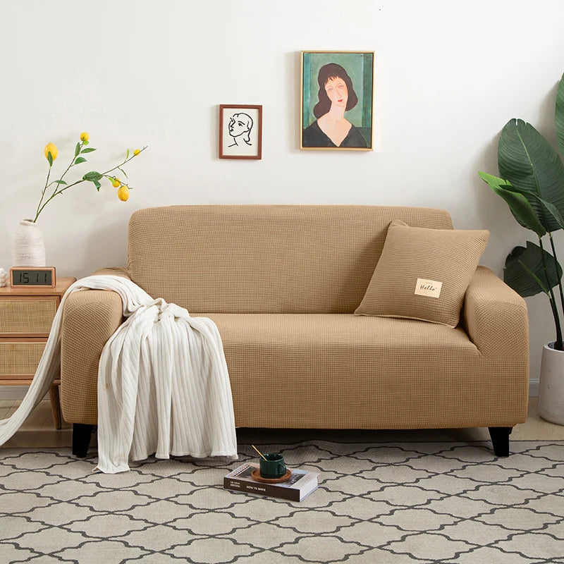 New Jacquard Fabric Sofa Cover Solid Color Couch Covers Elastic Washable Slipcover For L-Shaped Sofa Living Room 1/2/3/4/5 Seat