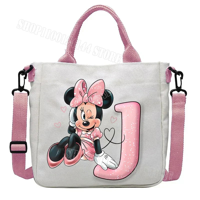 Minnie Disney Women Men Canvas Bags Shoulder Bag Fashion Tote Bags Girl Cartoon Tote Bag Large Capacity Handbag Shopping Bags