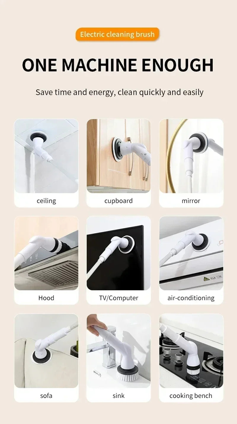 New 2000mAh 6-in-1 Electric Cleaning BrushWireless Electric Rotary Clean Brush Shower Clean Brush Kitchen Bathroom Home