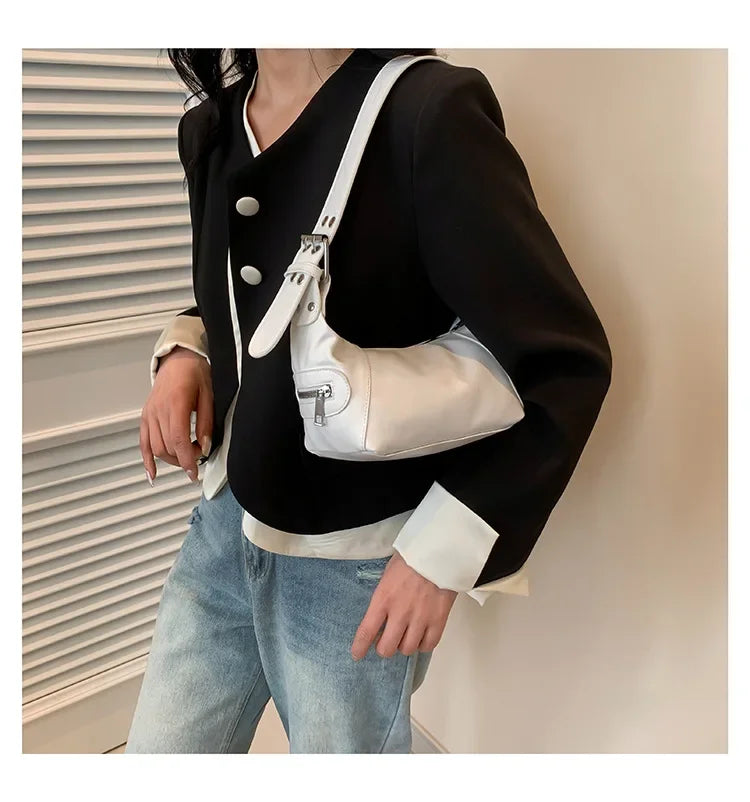 New women's armpit bag retro shoulder bag leather zipper handbag