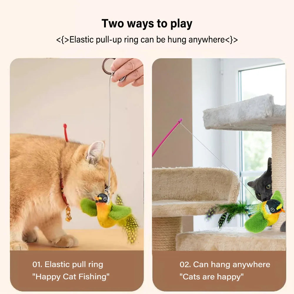 Indoor Interactive Birds Toy for Cat Chasing Teasing Toy Sounding Catnip Cat Teaser Toy Self-hilarity Wall Hanging Birds Cat Toy