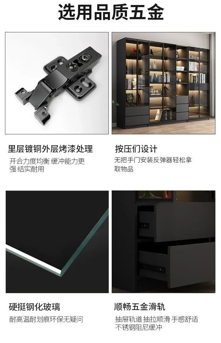 Modern Dust-Proof Bookcase with Glass Door Display Cabinet Modern Luxury Customized Home Living Room Integrated Bookshelf