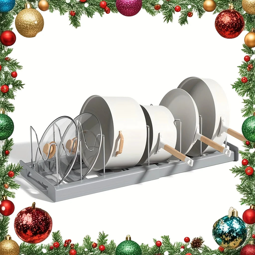 1pc Adjustable Kitchen Cabinet Organizer - Space-Saving Pull-Out Shelf Rack for Pots, Pans & Lids Storage Under Sink/Countertop