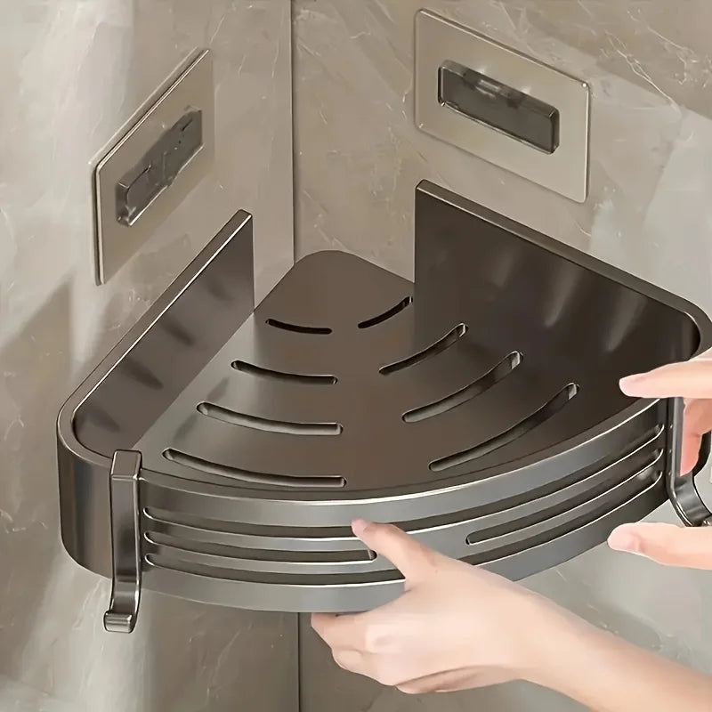 Space Corner Shower Shelf No-Drill Wall-Mounted Bathroom Organizer Triangular Design for Shampoo Conditioner and Soap Storag