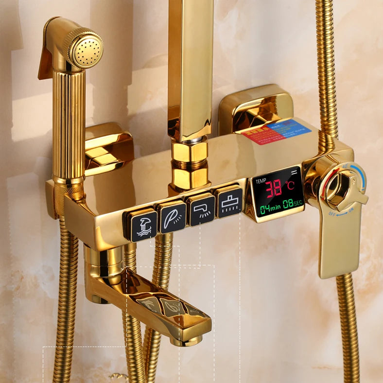Thermostatic Digital Bathroom Shower Set Rainfall Shower Head Brass Bathroom Faucet Accessories Hot Cold Digital Shower System