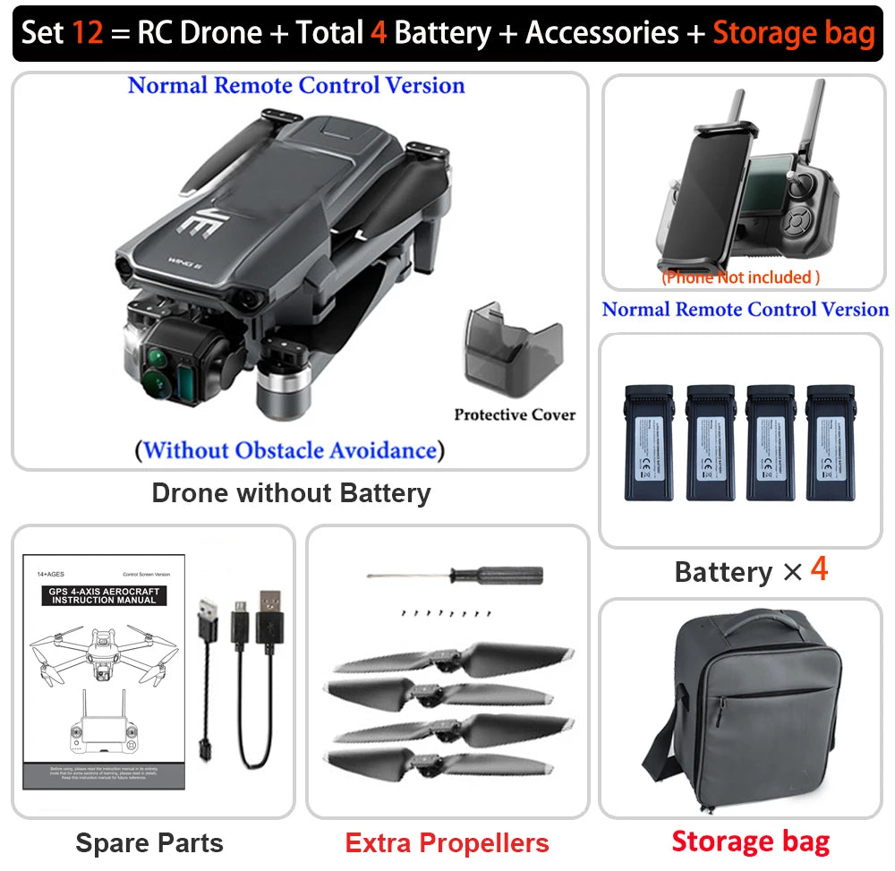 New Wing 6 Drone 8K Camera 3-Axis Gimbal WIFI Obstacle Avoidance FPV Brushless Touch Screen Remote Control Quadcopter Toys Gifts