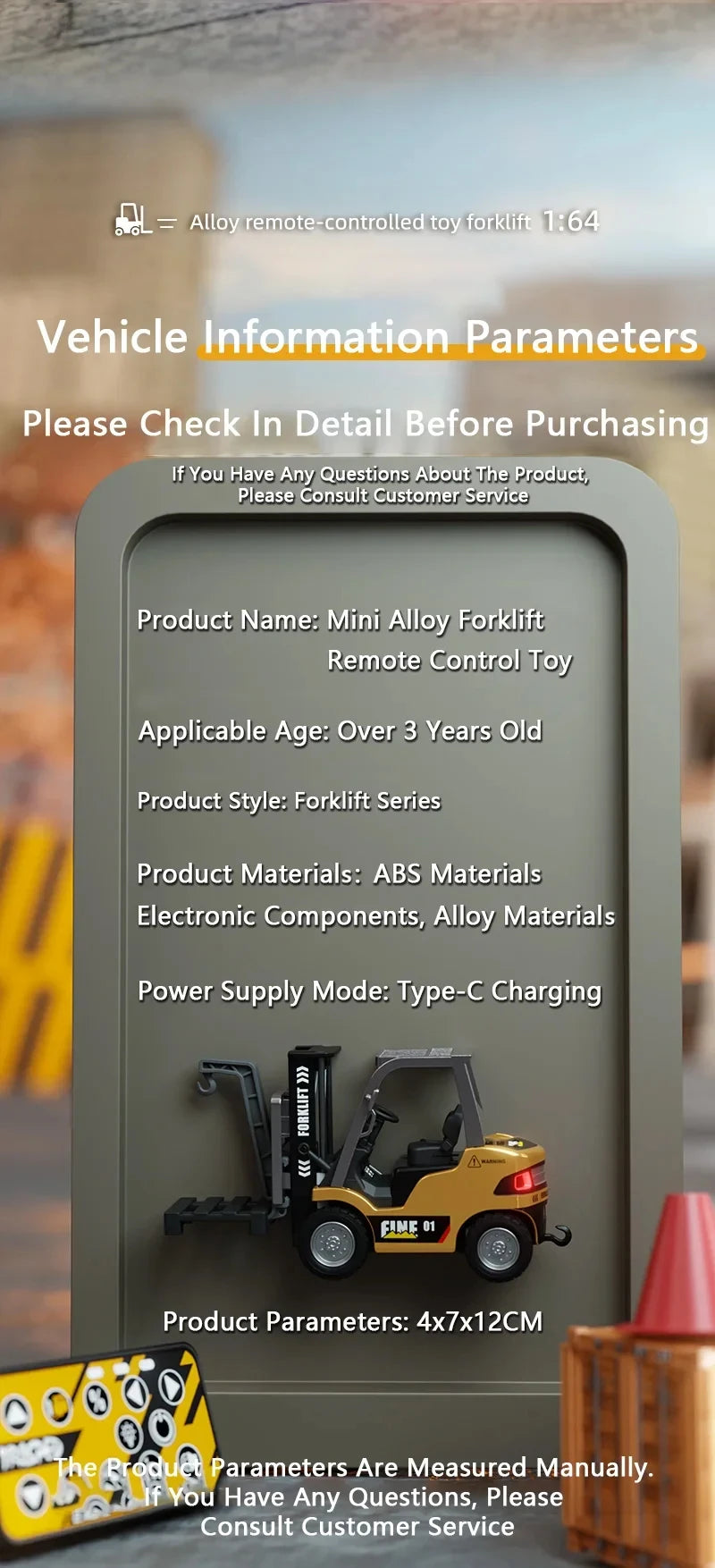 1/64 RC Trucks Alloy Forklift Mini APP 2.4G Rc Cars Remote Control Construction Engineer Vehicle Toys for Boys Adults Kids Gifts