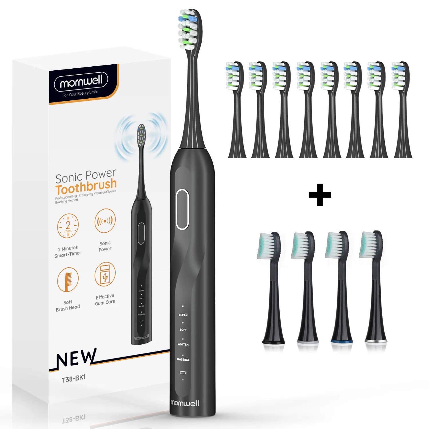 Electric Toothbrush 8 Brush Heads Sonic Electric Toothbrush with 40000VPM Deep Clean 4 Modes Rechargeable for Adults