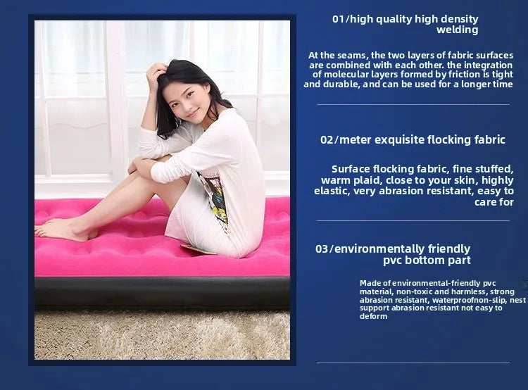 Inflatable Household Single Folding Bed Air Cushion Bed Double, Thickened Portable Air Bed Outdoor Inflatable Sofa