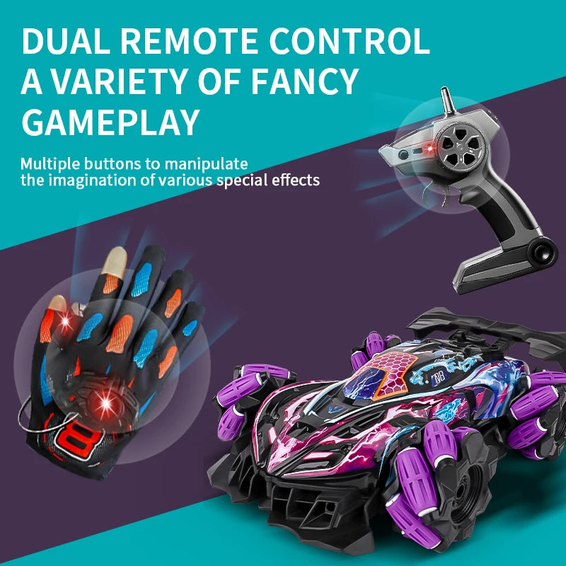 NEW F1 Drift RC Car with LED Light Wheel Music 2.4G Glove Gesture Wireless Remote Control Electrospray Stunt Car  4WD Toys
