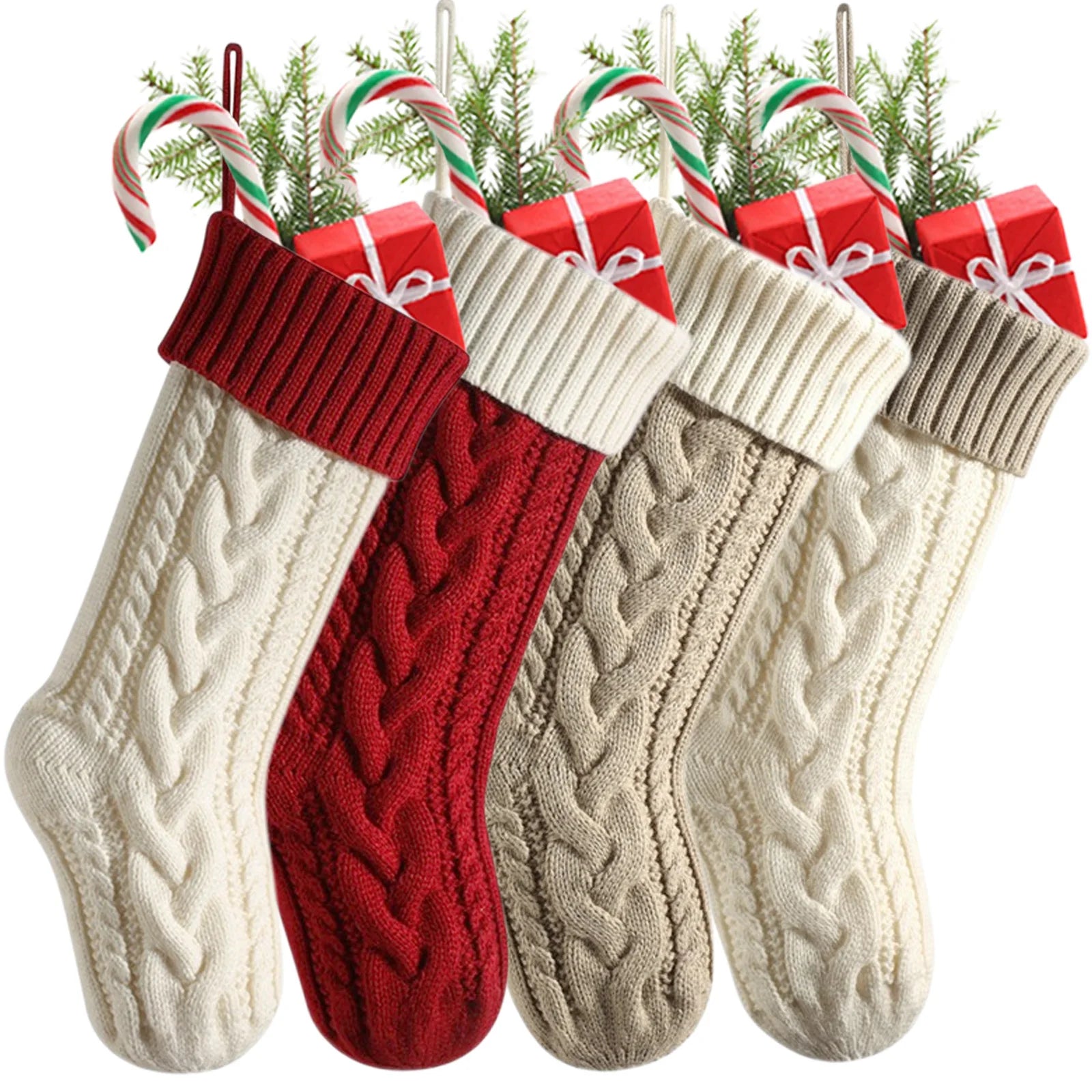4-12PACK Christmas Stockings 18Inches Large Cable Knitted Stocking Xmas Hanging Stocking Decorations with Name Tags