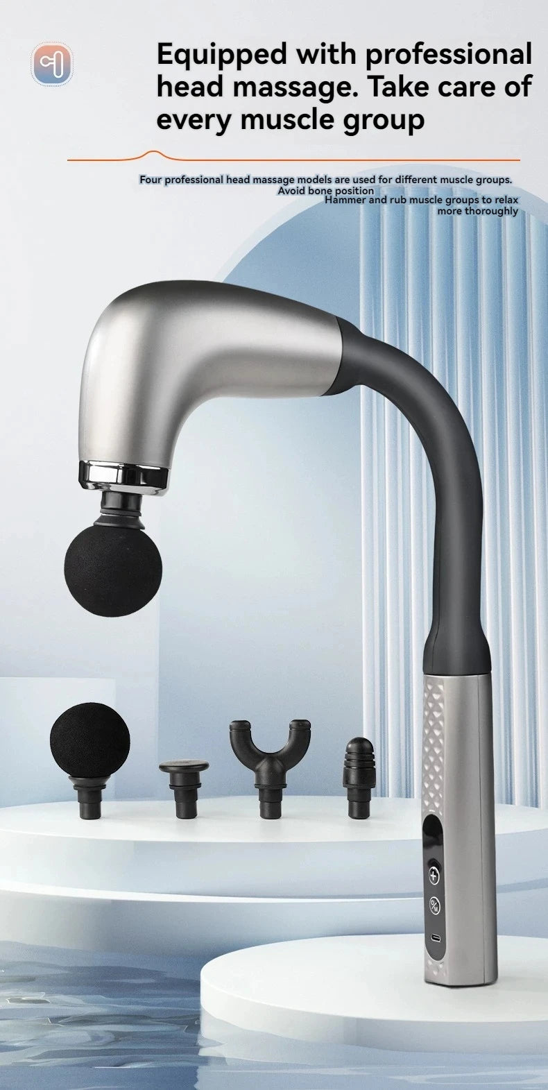 Rechargeable Fascia Gun with Bent Long Handle High-frequency Vibration Massage Gun Muscle Relaxation Back Neck Massager Tool