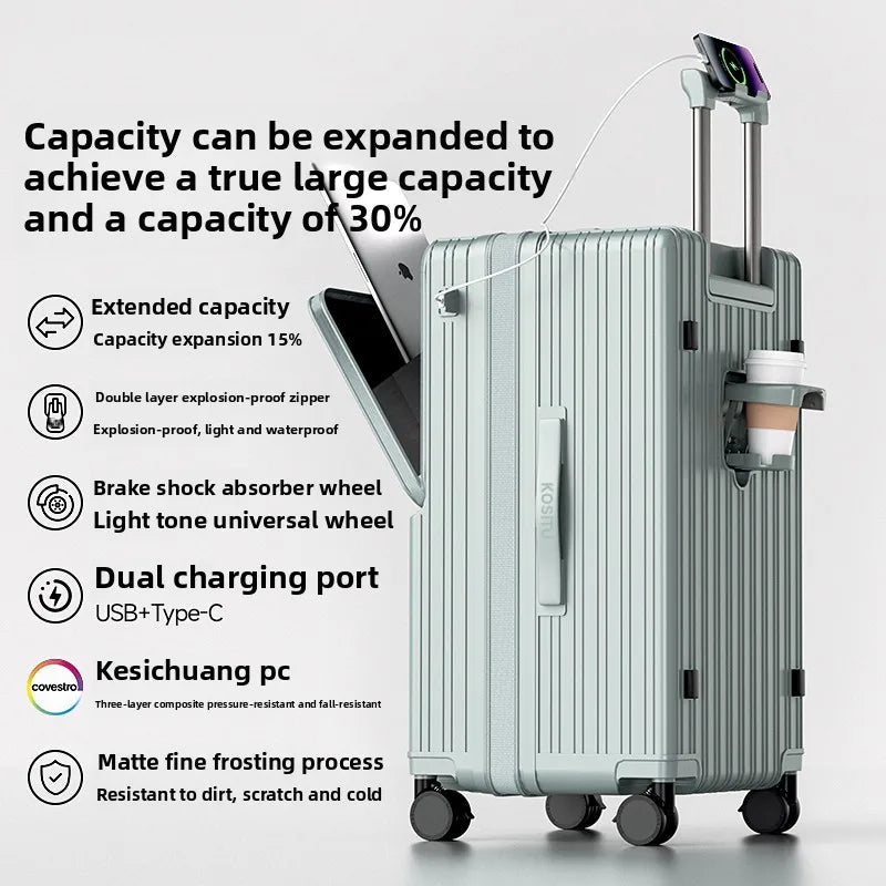 KLQDZMS Cabin Suitcase 20"22"24"26"28"30 Inch Large Capacity Trolley Case USB Charging Boarding Box Front Opening Luggage