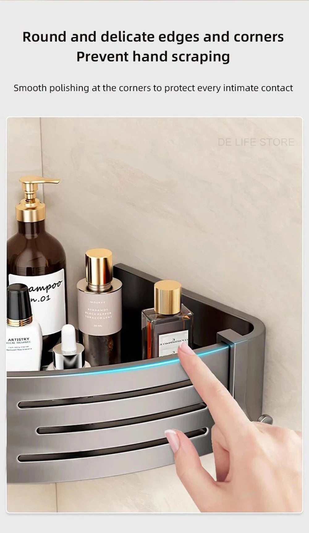 1-2PCS Bathroom Corner Shelf with Plastic Hook Towel Bar No Drill Space Aluminum Shower Storage Rack Bathroom Organizer