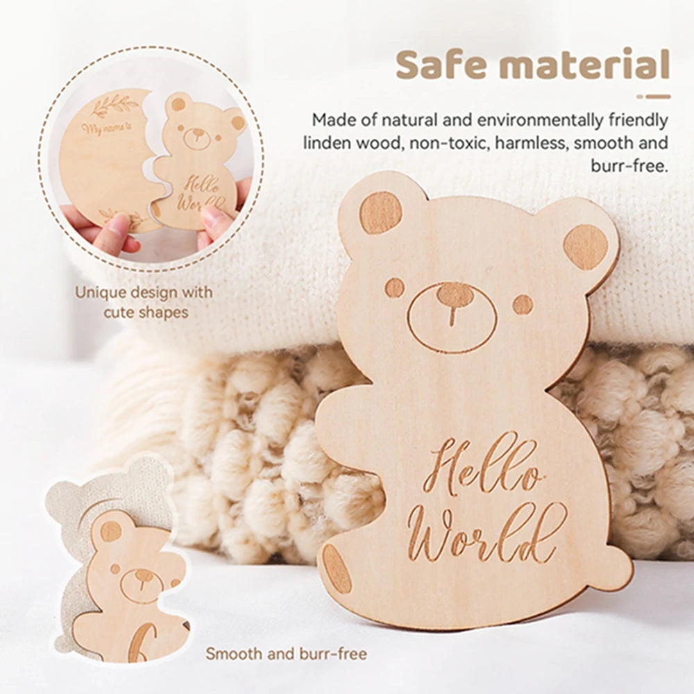 Baby Wooden Milestone Cards Bear Puzzles Memorial Monthly Cards for 0 12 Months Newborn Photography Accessories Birthing Gift