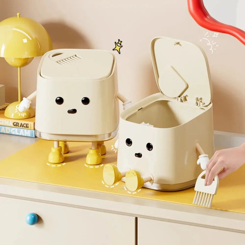 1pcs Desktop Mini Trash Can Press To Open The Cover Plastic Trash Can Household Living Room Bedroom Rubbish Storage Bucket